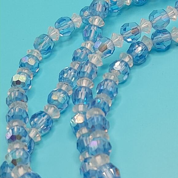 Vintage Baby Ice Blue Aurora Borealis Crystal Beaded Single Strand Necklace, 62" - Picture 9 of 10
